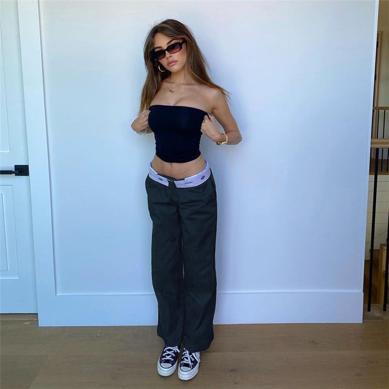 fashion outfits INS Style Autumn Women's Clothing Solid Color Fashion Street Print Loose Casual Straight Pants
