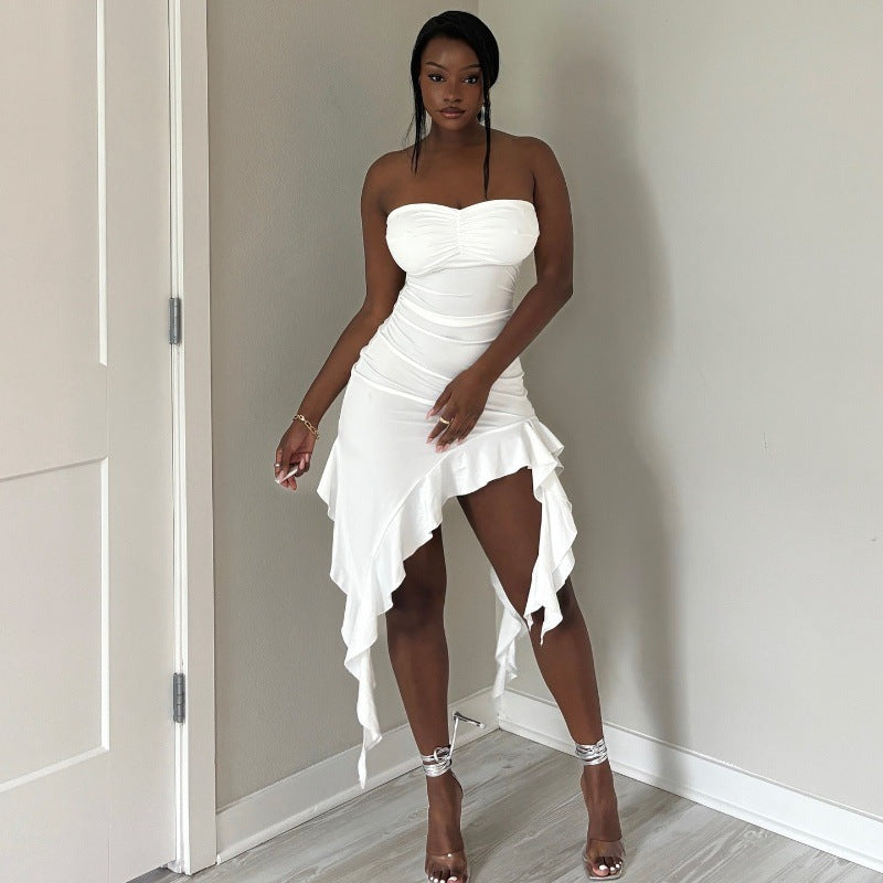 dress to impress codes Style 2024 Summer New Fashion Popular Tube Top Slim off-the-Shoulder Wooden Ear Dress Women's Clothing
