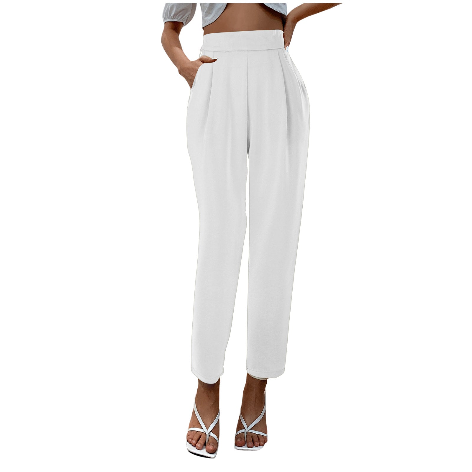 business casual outfits for women Women's Satin High Waist Trousers Artificial Silk Pocket Loose Casual Pants