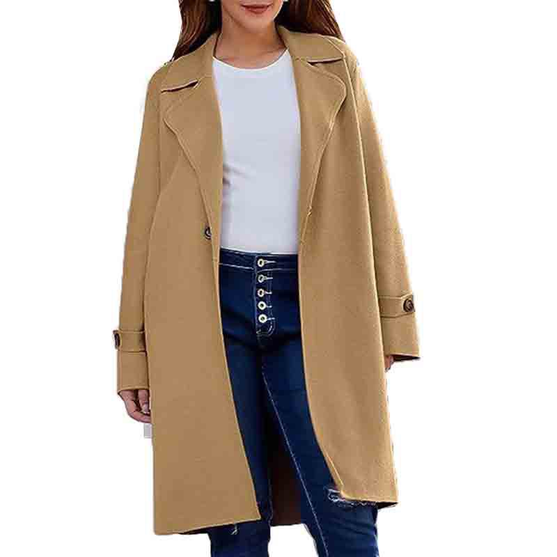 2024 New Autumn and Winter Simple Long Sleeve Lapel Button Loose Woolen Coat for Women