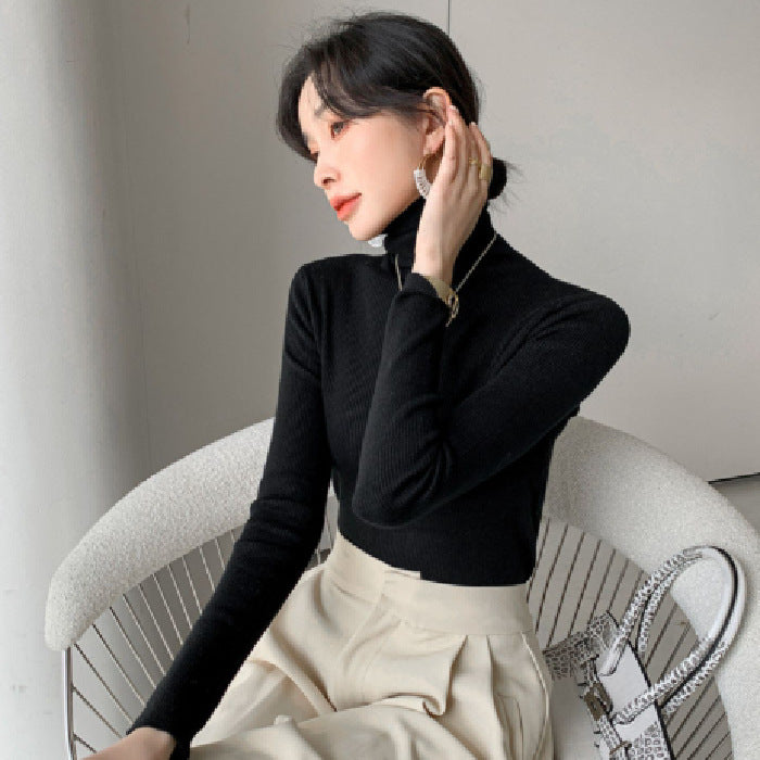 tailgate outfit black women Autumn Women's Klein Blue Pile Collar Sweater Bottoming Shirt Turtleneck Sweater Tight Slim Fit Inner Top