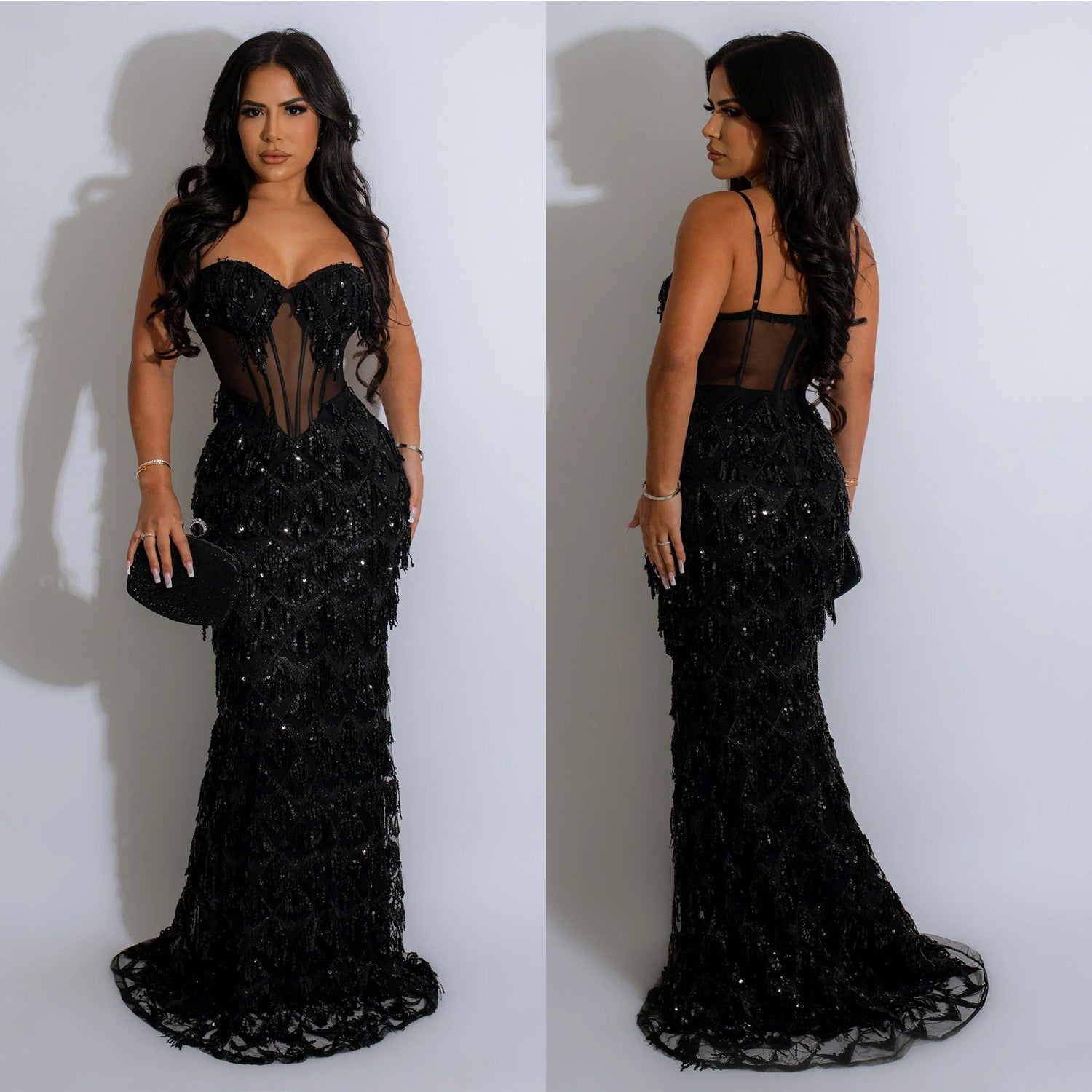 prom dresses Fashion Women's Solid Color Sequined Sexy Suspender Dress Dress
