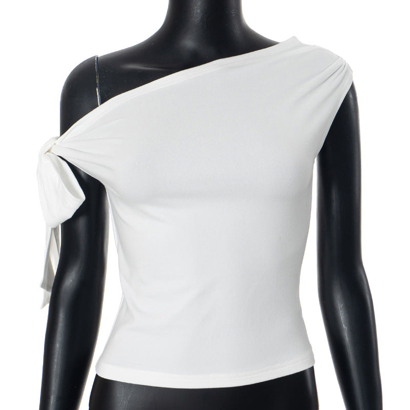 going out outfits Women's Clothing Summer Ins New Pleated One-Shoulder Backless Twisted Lace-up Asymmetric T-shirt Top
