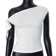 going out outfits Women's Clothing Summer Ins New Pleated One-Shoulder Backless Twisted Lace-up Asymmetric T-shirt Top