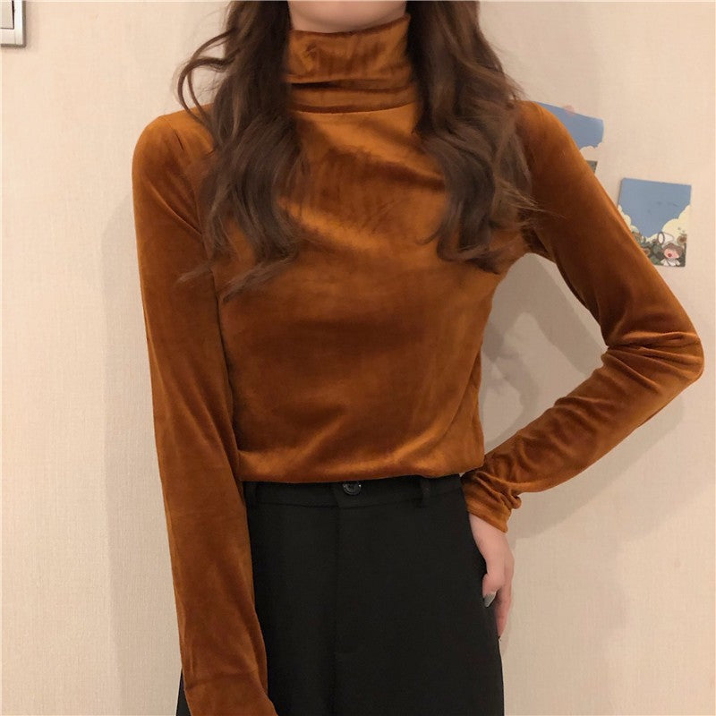 fall outfits Autumn and Winter Solid Color T-shirt Gold Velvet Turtleneck Bottoming Shirt Women's Spring and Autumn Inner Wear Long Sleeve Slim Warm Top Women's Fashion