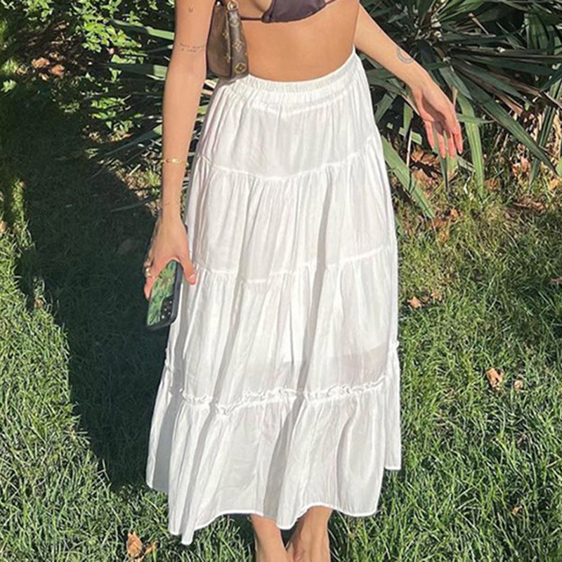 country concert outfit Artistic Retro Gentle White Stitching Bohemian Long Skirt Annual Elegant Casual Slimming Skirt for Women Summer