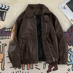 women’s outfits American High Street Cotton and Thickening Leather Coat Men's Loose plus Size Motorcycle Style Leather Coat High-Grade Top