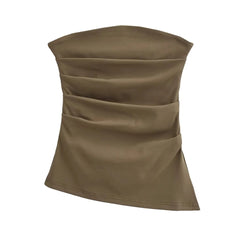 halter tops off-Shoulder Pleated Tube Top Pure Desire Ins Style Holiday Vest Women's Summer Slim Slimming Backless Top