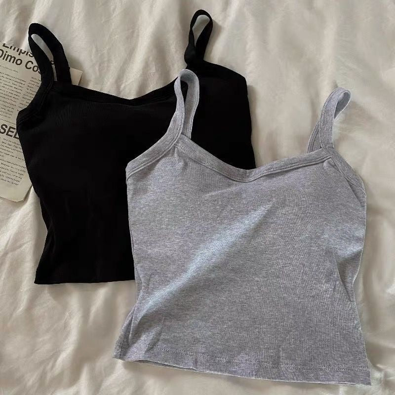 Summer Hot Girl Solid Color Casual Simple Tube Top Anti-Exposure with Chest Pad Sling Belly Covering Vest Sleeveless Inner Top