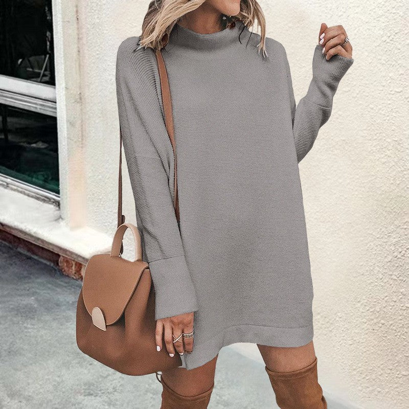 women’s fall fashion Women's Autumn and Winter Fashion Long Sleeve Mid Collar Solid Color Sweater Dress