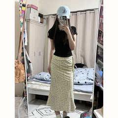 fall outfits women Slim-Fit High Waist Elegant Slimming Midi Skirt Lace-up Hip Skirt French Style Fresh Pastoral Floral Skirt for Women