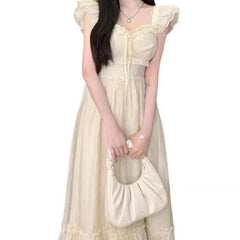 maternity White Small Flying Sleeve Dress Women's Summer Waist Slimming French Temperament First Love Fairy Dress