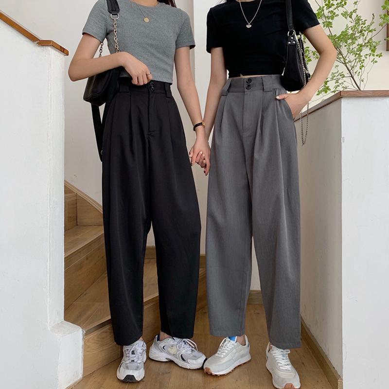 business casual outfits Pants for Female Students Korean Style Autumn Wide-Leg Pants Slimming Cropped Pants Loose Casual Pants Straight Pants Black Suit Pants