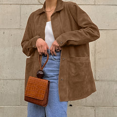 suede jacket outfit British Style Suede Loose Casual Maillard Coat 2024 Autumn Fashion New Brushed Suit