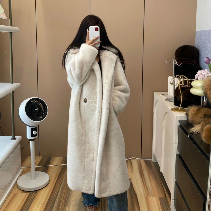 simple winter outfits Autumn and Winter Fur Mink Fur Fur Integrated Long Sweater Coat Loose Thickened Trendy Korean Style Coat for Women