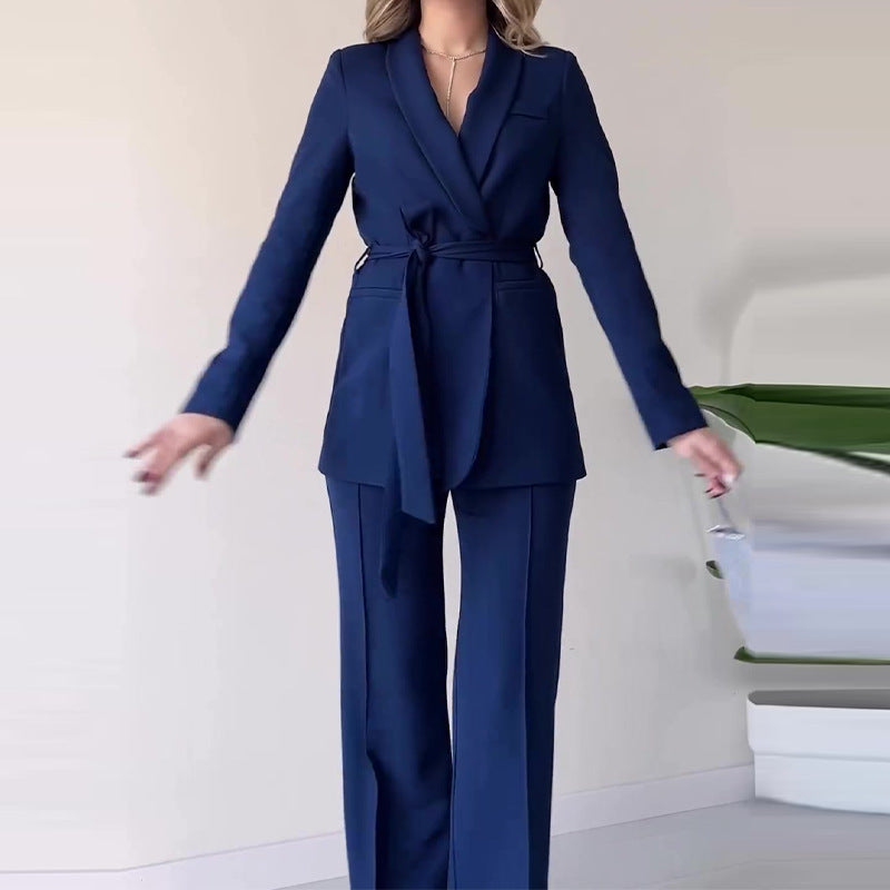 business casual outfits Autumn Fashion Solid Color Slim V-neck Temperament Commuter Suit Pants Suit