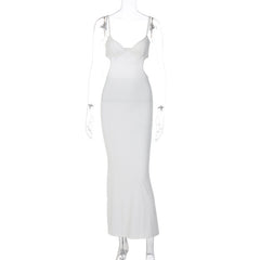 combo dress Women's Summer Sexy Backless Hollow-out Long Dress with Suspenders Slim Fit Dress