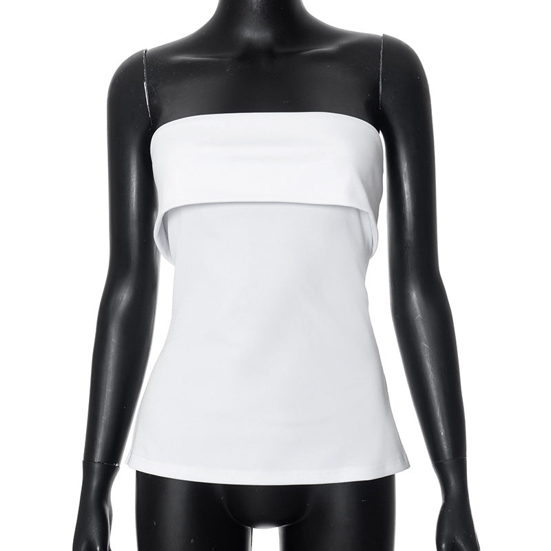 going out outfits Women's Summer New Solid Color Sleeveless Backless Wide Lapel Slit Tube Top Sexy Top for Women