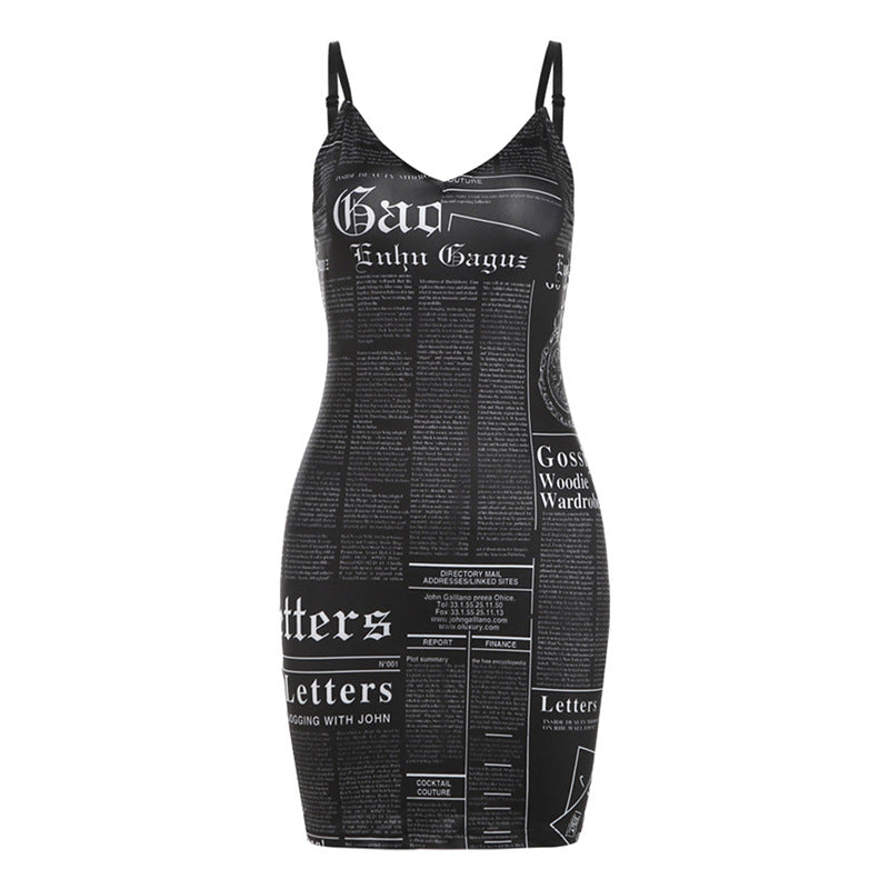 2000s fashion Style Summer New Fashion Women's Printed Sleeveless V-neck Sexy Street Low Cut Slim Fit Dress