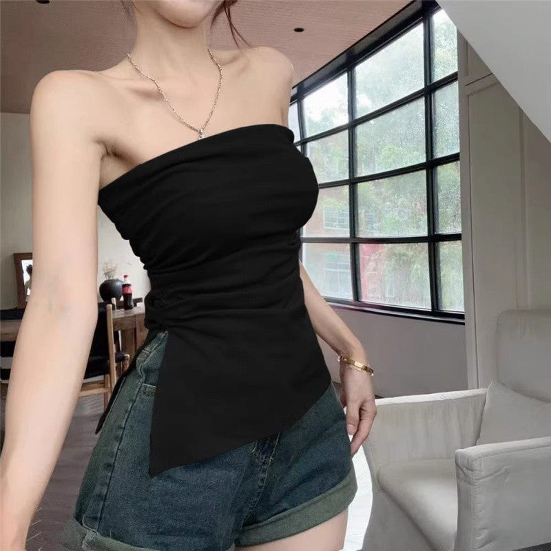 going out outfits Niche Tube Top Outer Wear Summer Sleeveless Vest Women's Irregular Split Waist Inner Base Wrapped Chest Top
