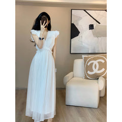 black sweater dress outfit French Style Dress Women's Summer Elegant Waist Slimming White Fairy Dress