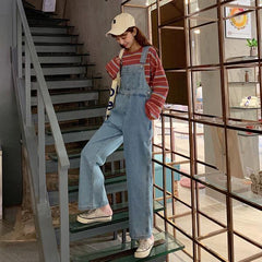 90s fashion Soft Girl Suspender Pants Japanese Style Small Xs Cute High Waist Cropped Wide Leg Pants Denim Suspender Pants Women's Western Style Age-Reducing