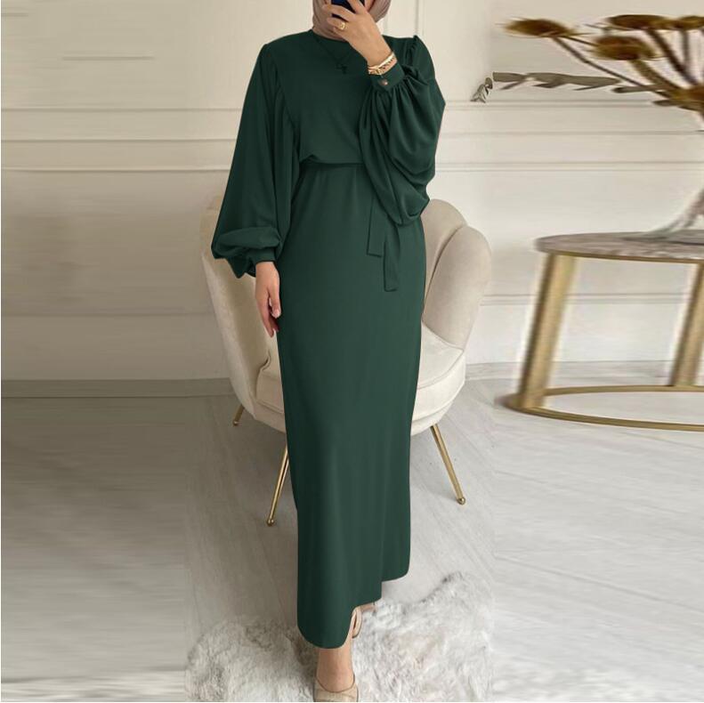 dress outfit Style Solid Color Long Sleeve Casual Muslim Dress Robe Robe Dress Dignified Elegant Middle East