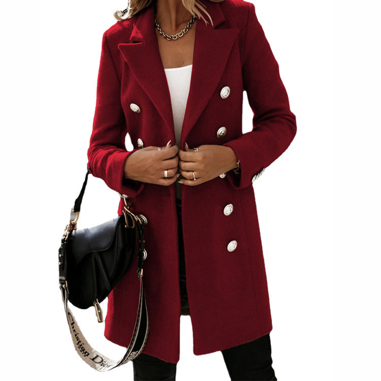 New Autumn and Winter Long Sleeve Suit Collar Double Breasted Girl Coat Coat for Women