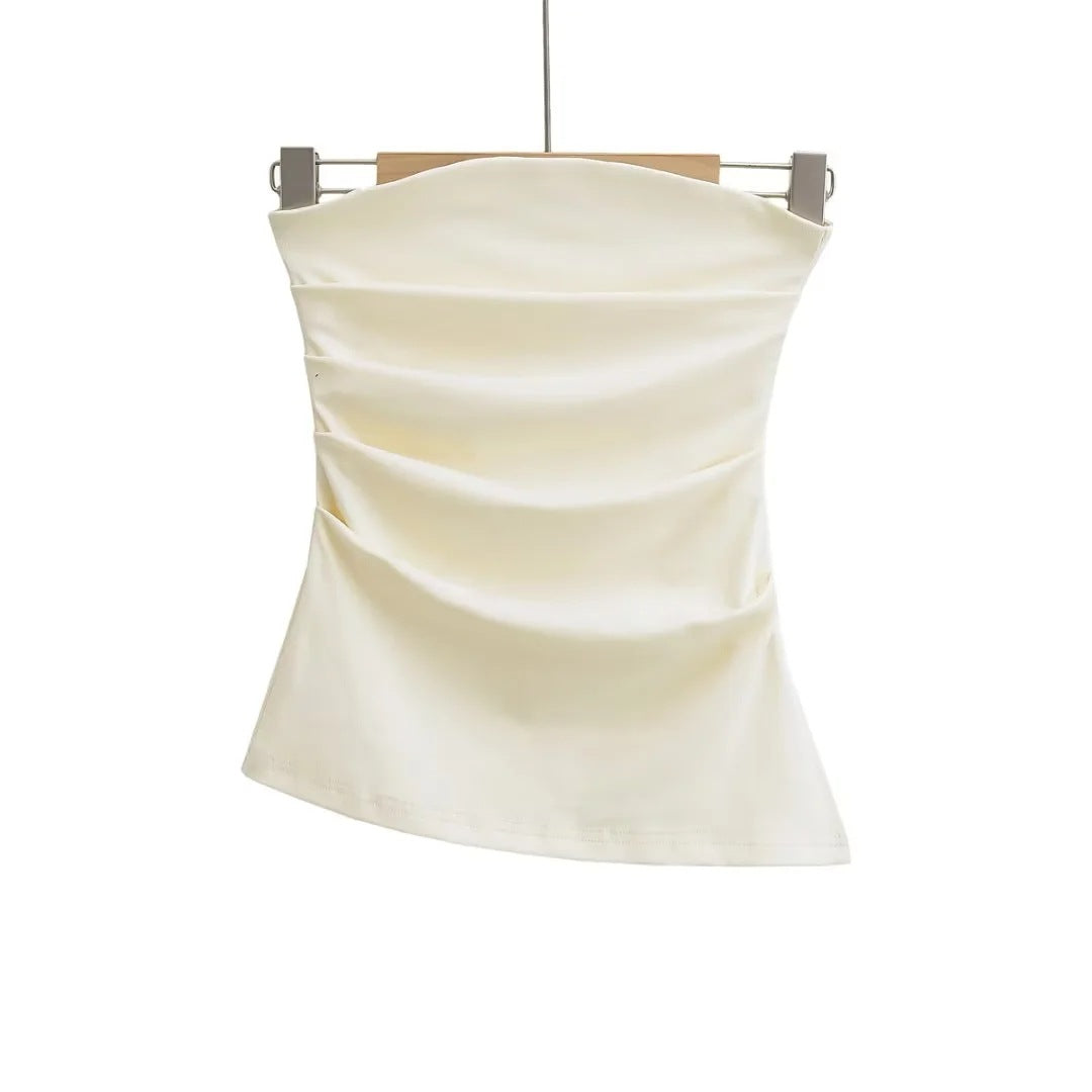 halter tops off-Shoulder Pleated Tube Top Pure Desire Ins Style Holiday Vest Women's Summer Slim Slimming Backless Top