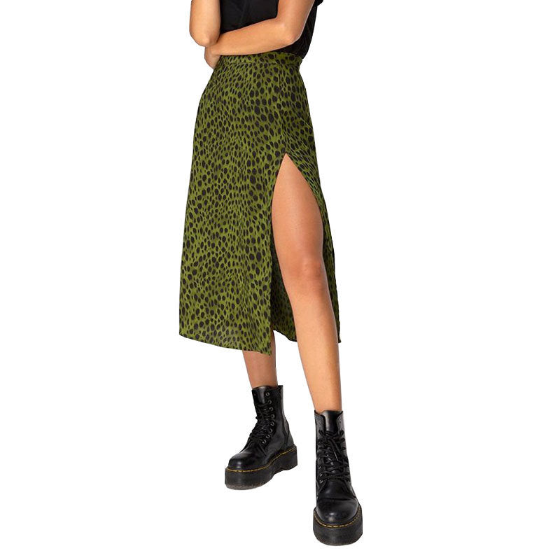 outfit ideas Skirt Leopard Print Long Skirt High Waist Split Hip Skirt Mid-Length A- line Skirt