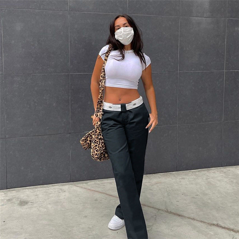 fashion outfits INS Style Autumn Women's Clothing Solid Color Fashion Street Print Loose Casual Straight Pants