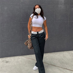 fashion outfits INS Style Autumn Women's Clothing Solid Color Fashion Street Print Loose Casual Straight Pants