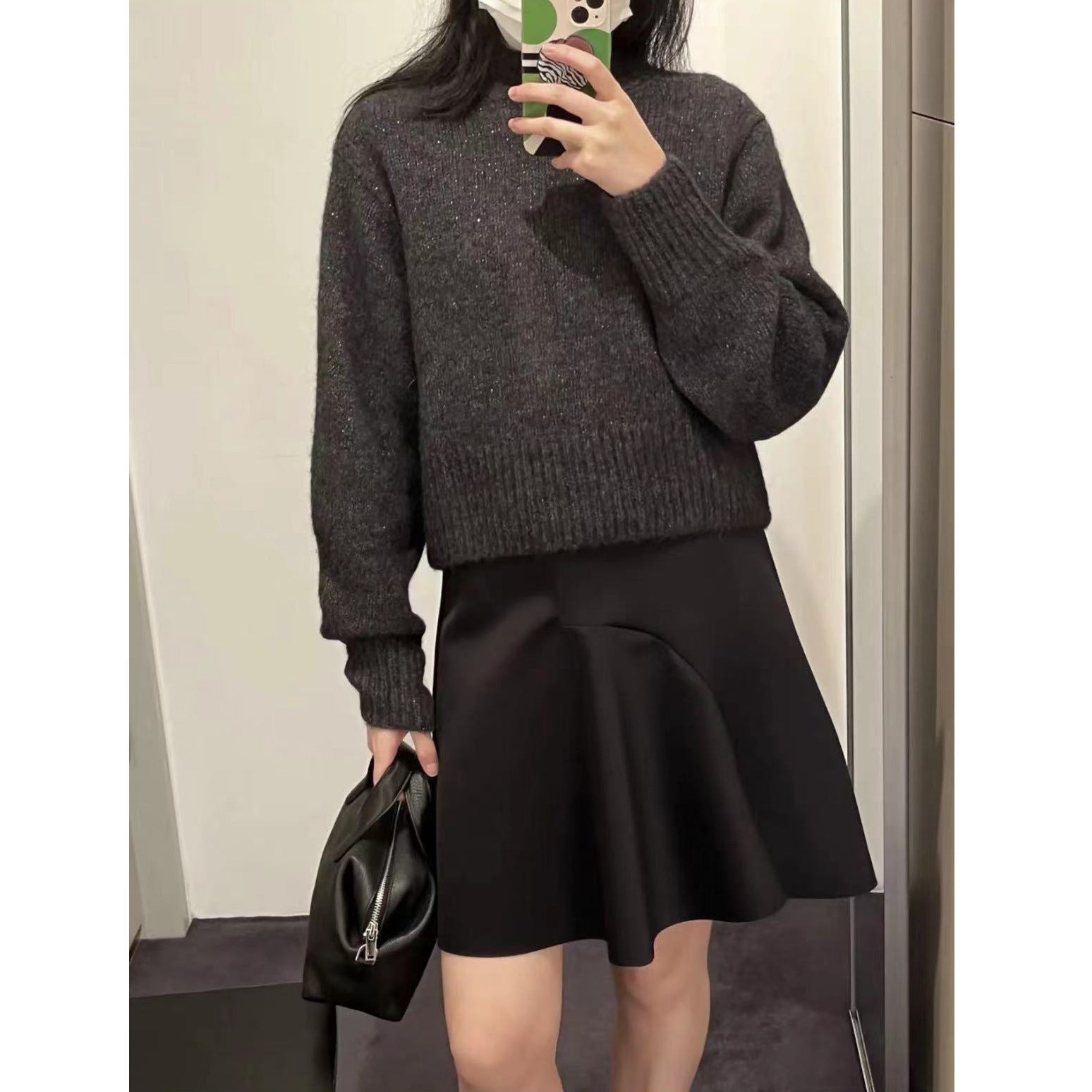 dress to impress outfits Style Women's Short Wool Blended Sweater Black Gray Winter New