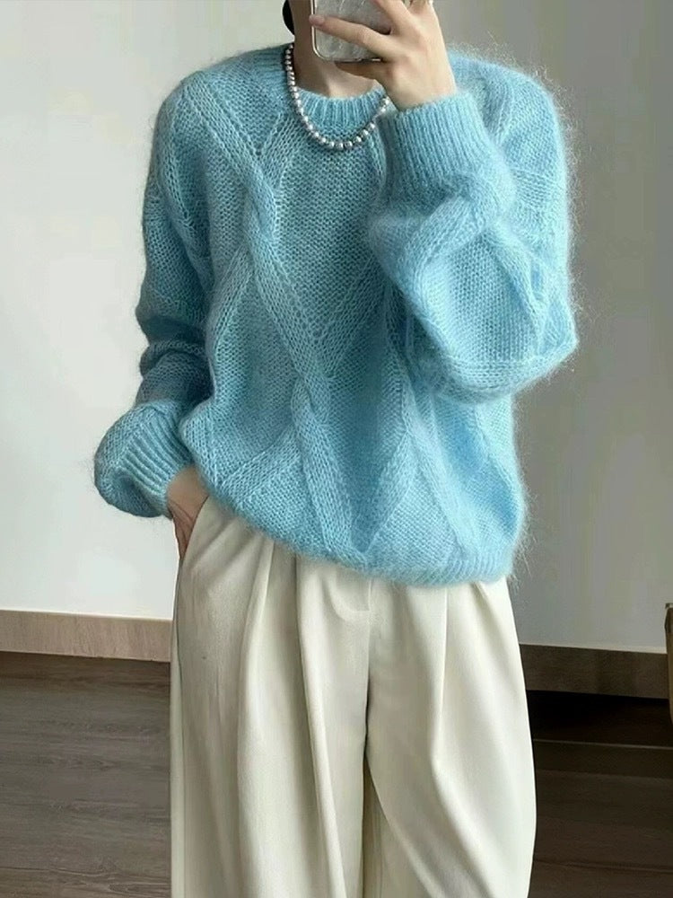 birkenstock clogs outfit fall Lazy Style Woolen Sweater Women's Autumn and Winter Loose Korean Style Knitted Soft Glutinous High-Grade Twisted Sweater round Neck