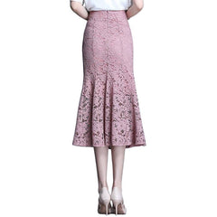 fashion outfits Pink Women's Lace Fishtail Skirt Autumn Skirt Elegant Mid-Length Hip Skirt Fashion