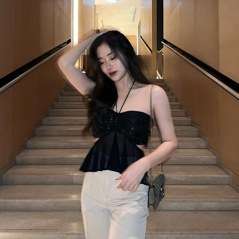 2000s fashion Style Spring New Thin Flash Slimming Halter Top ins Internet Celebrity Slim Fit Sling