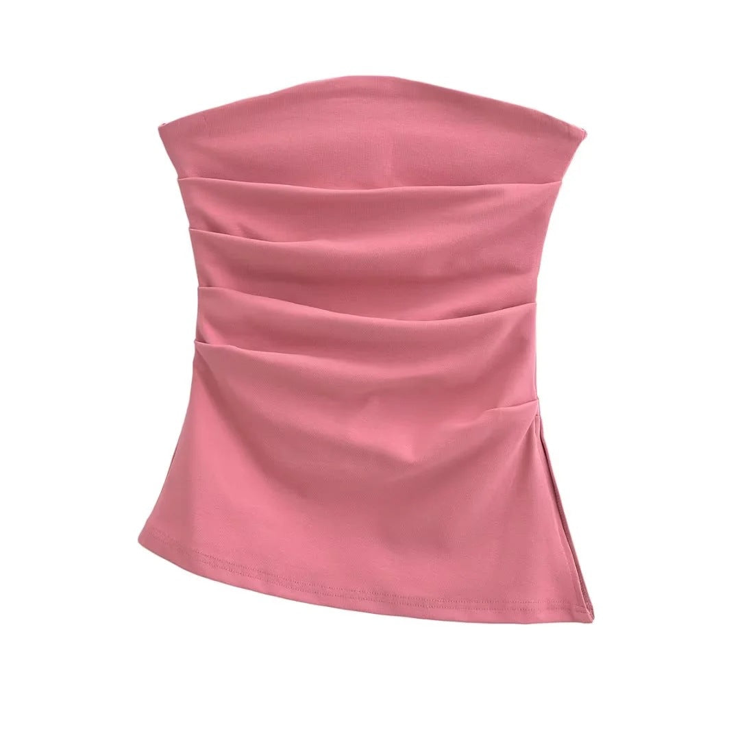 halter tops off-Shoulder Pleated Tube Top Pure Desire Ins Style Holiday Vest Women's Summer Slim Slimming Backless Top