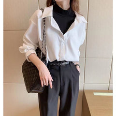 casual outfits Fake Two-Piece Top Western Style Autumn and Winter Long Sleeve New Loose Niche Shirt Outer Wear Thickened Bottoming Shirt