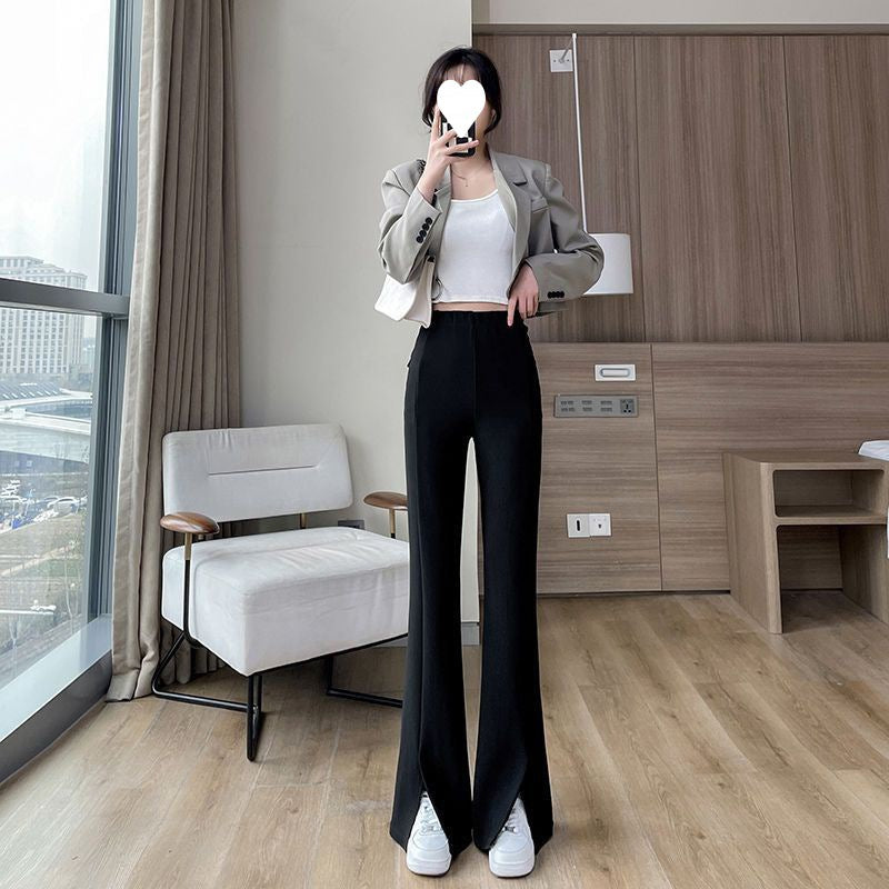 fashion outfits Micro Flared Pants Women's Spring and Autumn High Waist Slimming Tall Straight Loose Tall Drape Split Mop Pants