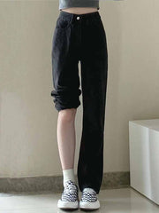 casual outfits Loose Narrow Wide Leg Pants Black Straight Jeans Women's Early Autumn American Style