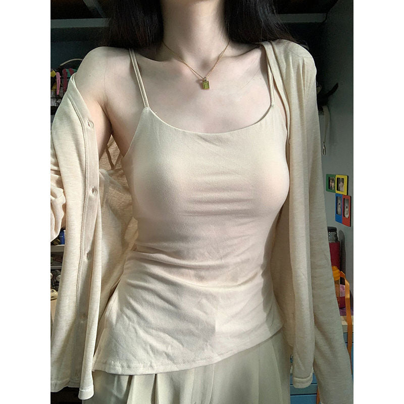fashion outfits Sweet Hot Girl Hollow-out Knitted Cardigan Two-Piece Women's Summer Outdoor Air Conditioning Blouse Long Sleeve Top Clothes