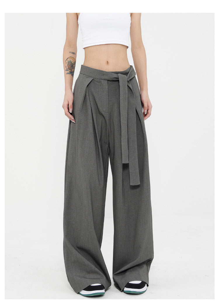 y2k outfits Gray Straight Suit Pants Women's Summer Niche Draping Casual Pants Wide Leg Pants Pants