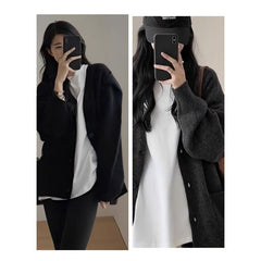 datenight fall outfits Korean Style Black Knitted Sweater Cardigan Coat Women's Gentle Lazy Style Autumn and Winter Soft Glutinous V-neck Top