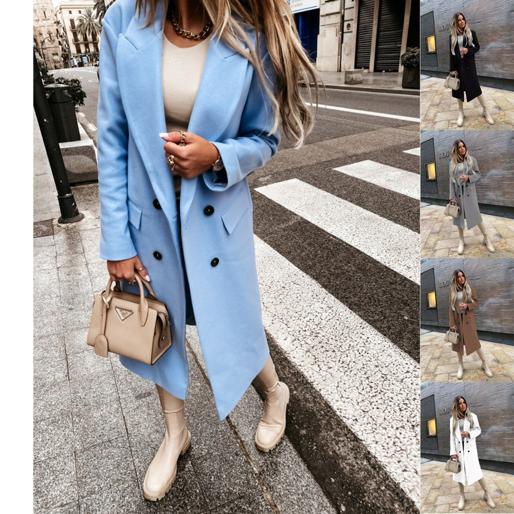 suit Popular Autumn and Winter Long Sleeve Suit Collar Double Breasted Girl Coat Coat for Women