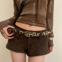 y2k outfits Fashion Personalized Belt Female Niche Thin Leopard Print Snakeskin Pattern Trendy Cool Style Hot Girl Style All-Match Belt