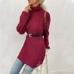 tailgate outfit black women Women's Sweater Sweater Thick Line Rhombus Woven Sweater Dress Personality Solid Color