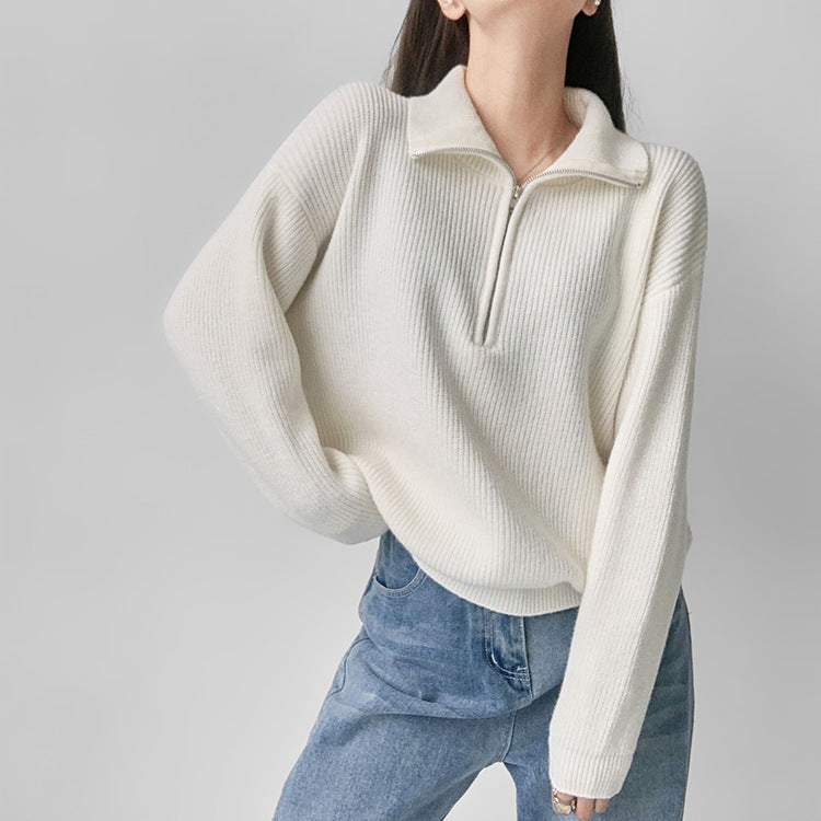 game outfit woman Autumn and Winter Half Zipper Sweater Women's Pullover High-Grade Loose Lazy Style Solid Color Knitted Lapel Top