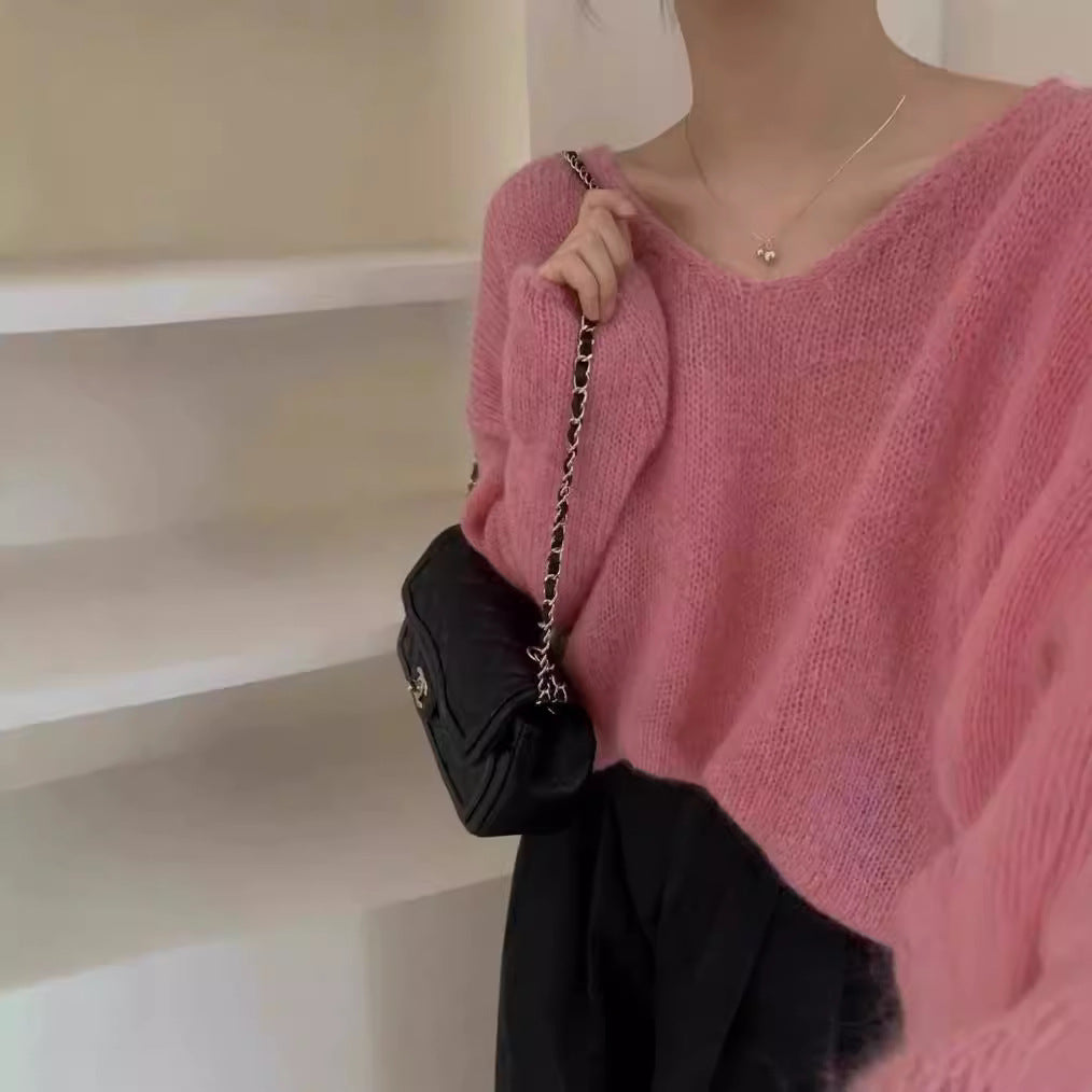 fall outfits aesthetic Korean Style Gentle Style Lazy V-neck 100 Wool Sweater for Women 2024 Autumn and Winter New Loose Slimming Sweater Top