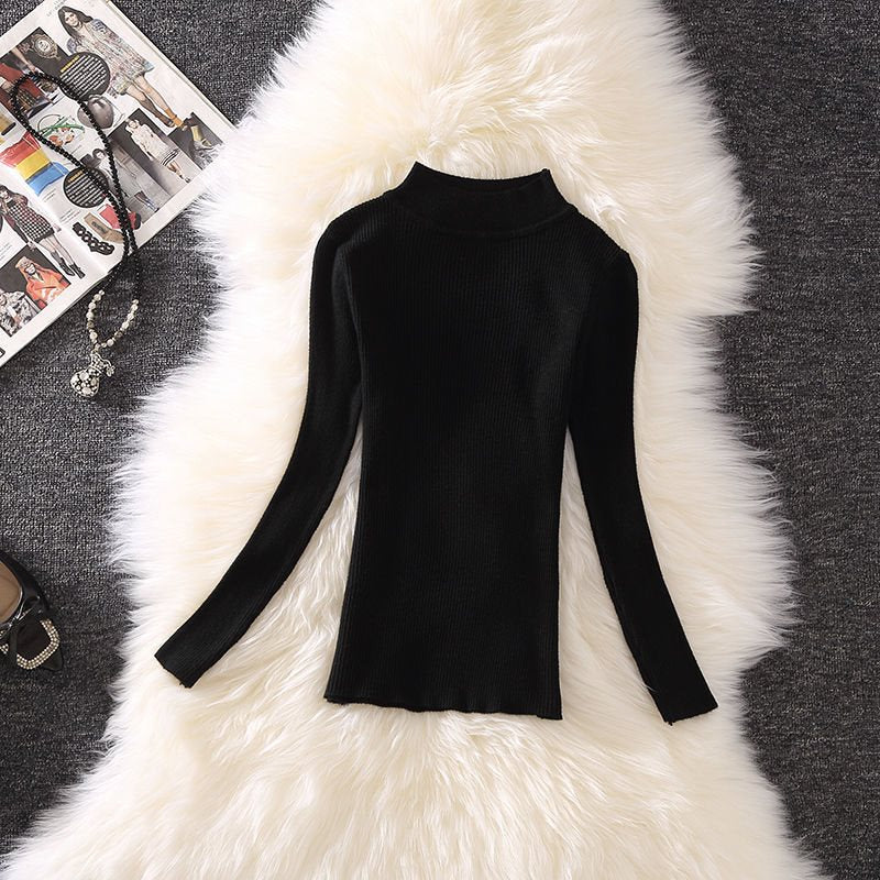 barn jacket outfits Spring Contrast Color Woolen Vest Mid-Length Suit Women's Half Turtleneck Sweater Sweater Western Style Two-Piece Set