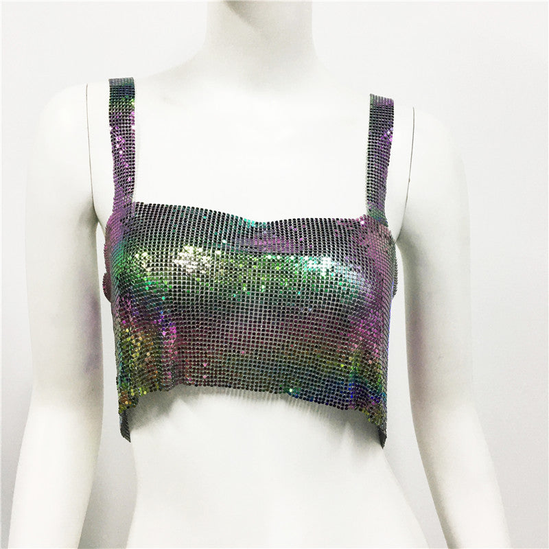 frat outfits Women's Metallic Sequined Camisole Sexy Party Nightclub Sweet and Spicy Style Sequined Top